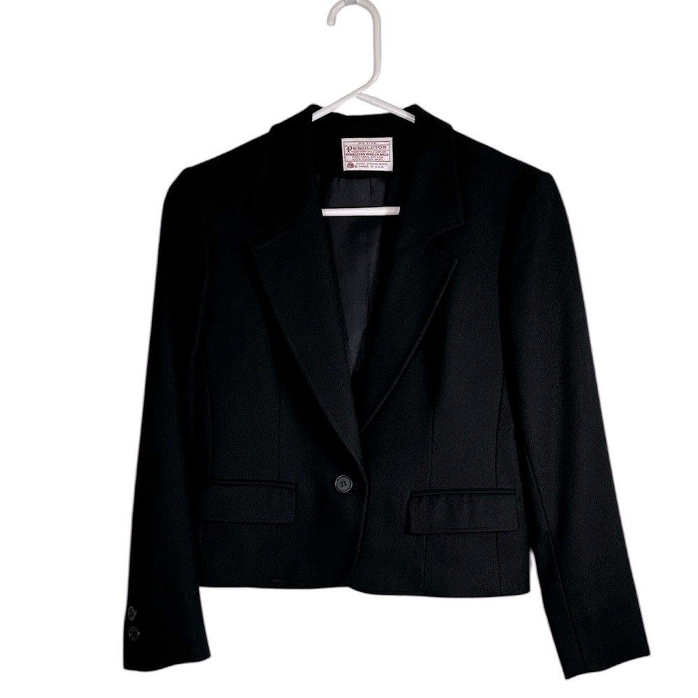 Vintage Pendleton Black Cropped Virgin Wool Blazer Sz 4